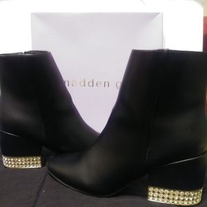 Madden Girl Black Rhinestone & Gold Heel Boots